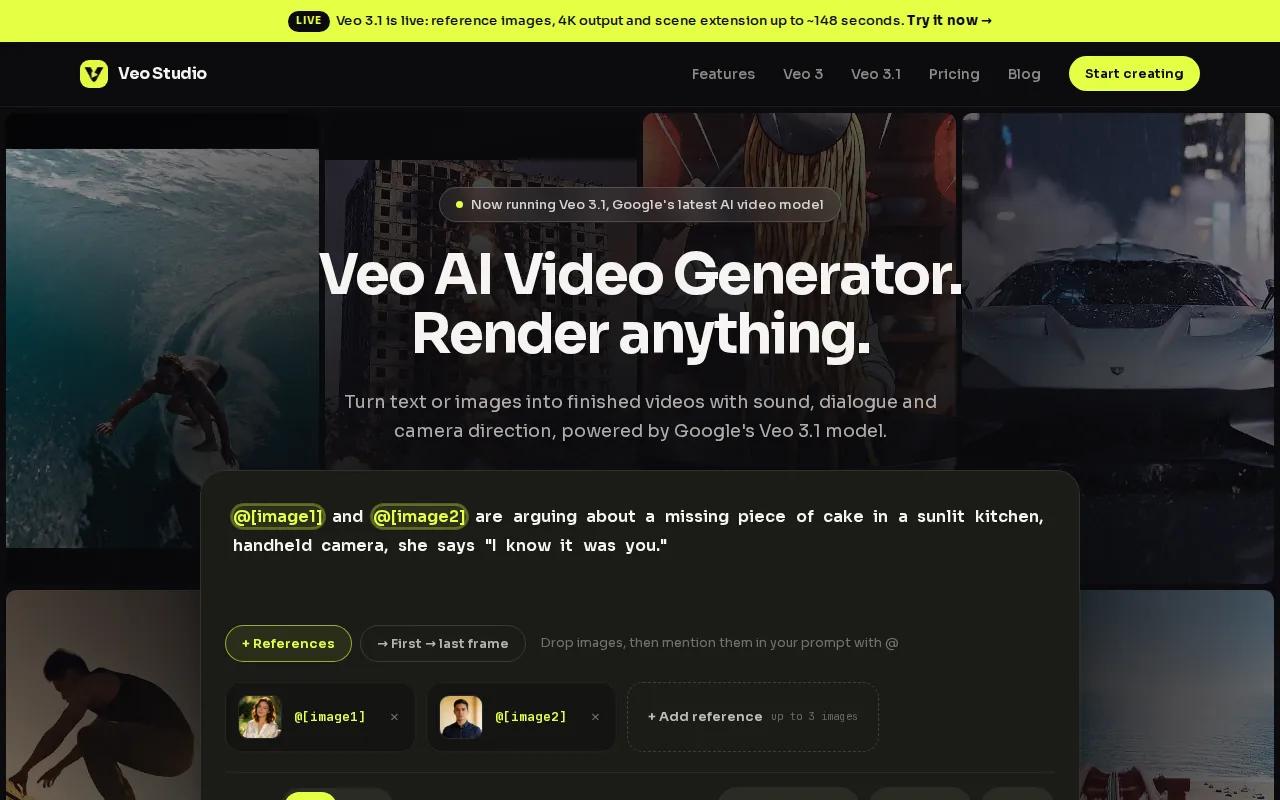 Screenshot of the Veo Studio website