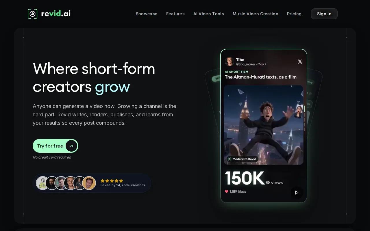 Screenshot of the Revid.ai: prompt website