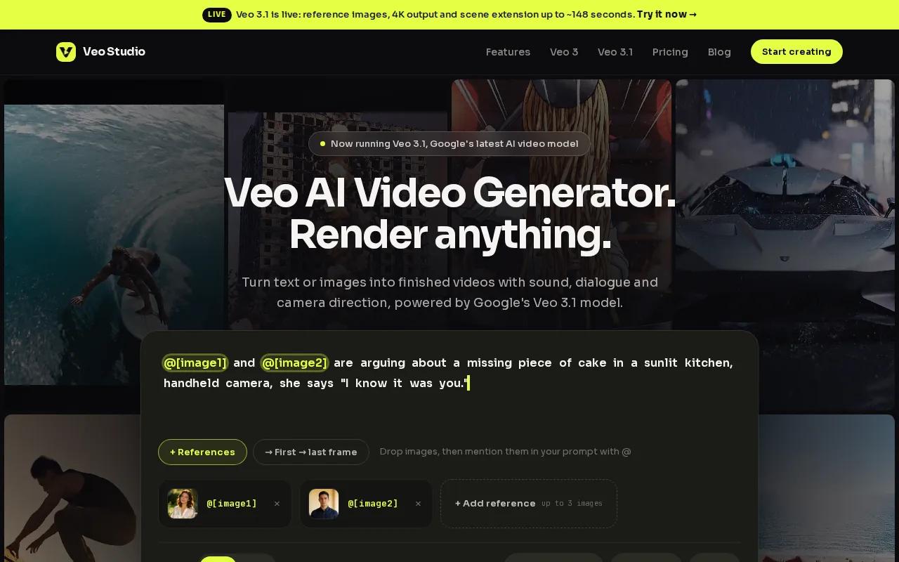 Screenshot of the Veo Studio website