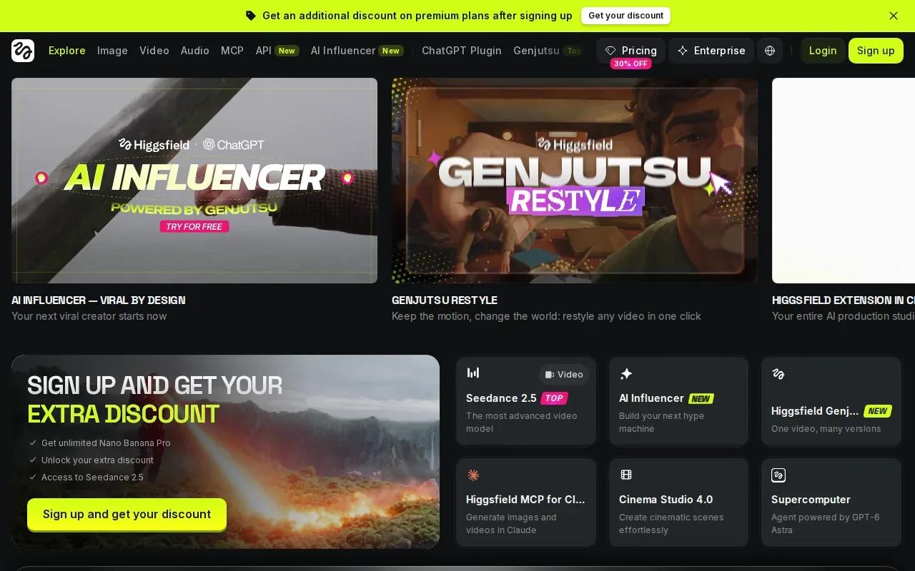 Screenshot of the Higgsfield website