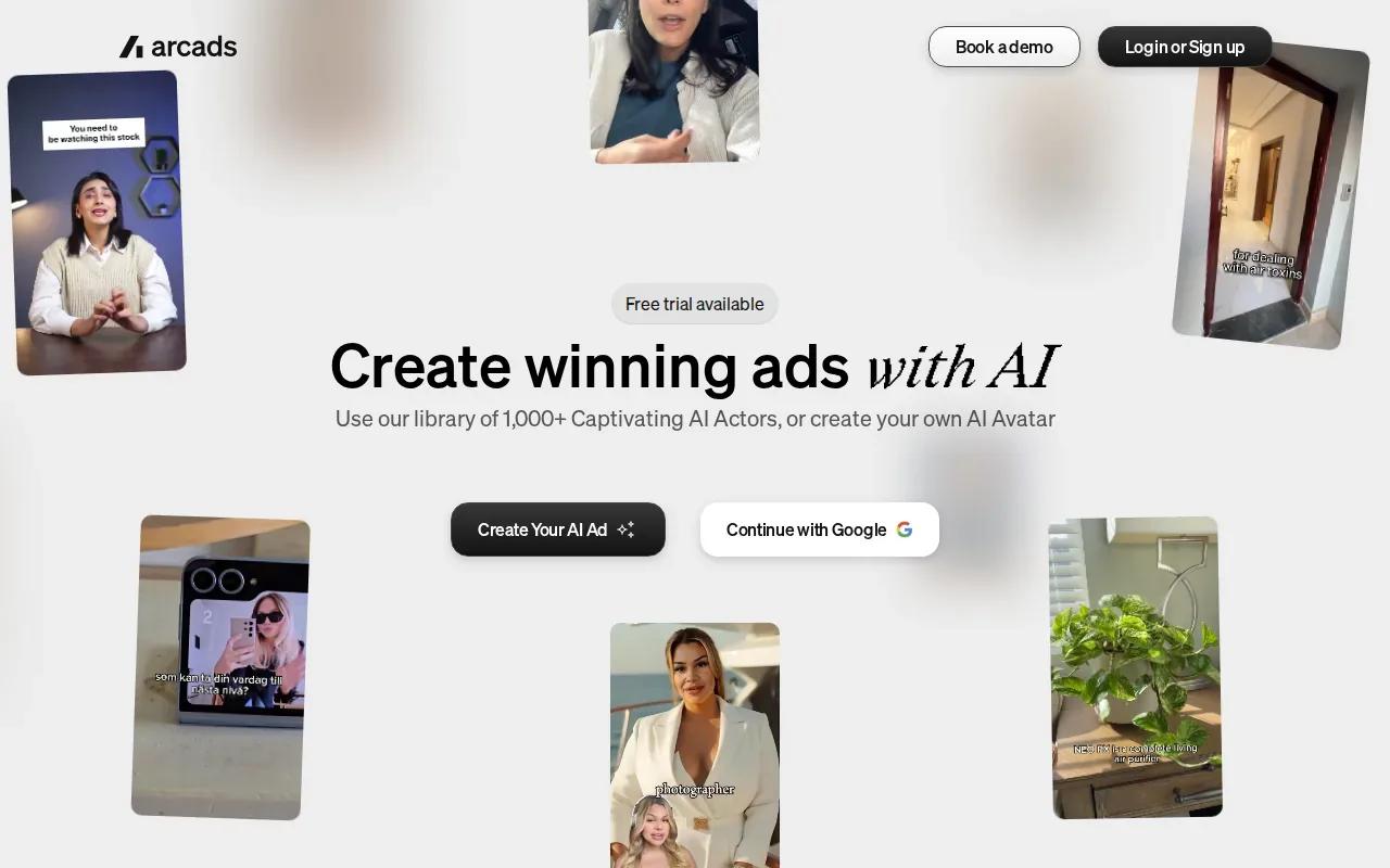Screenshot of the Arcads website