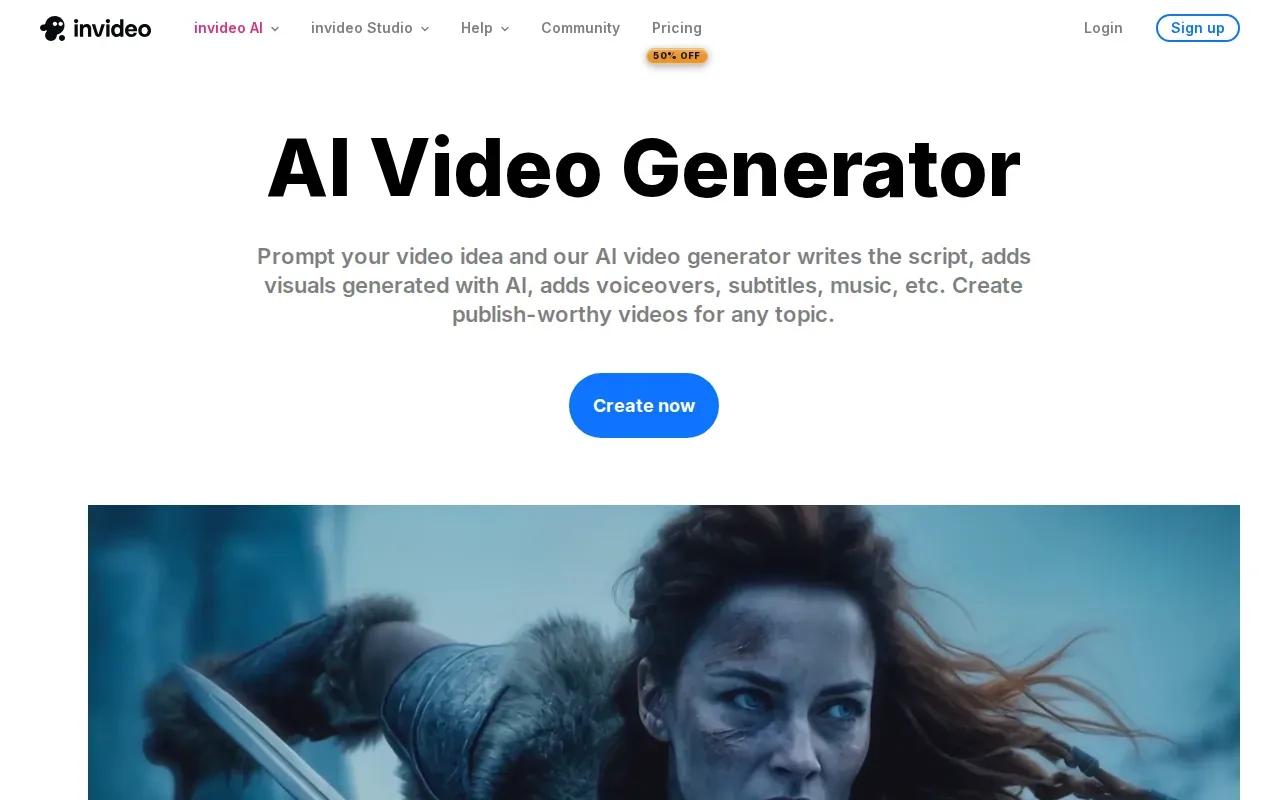 Screenshot of the InVideo AI website