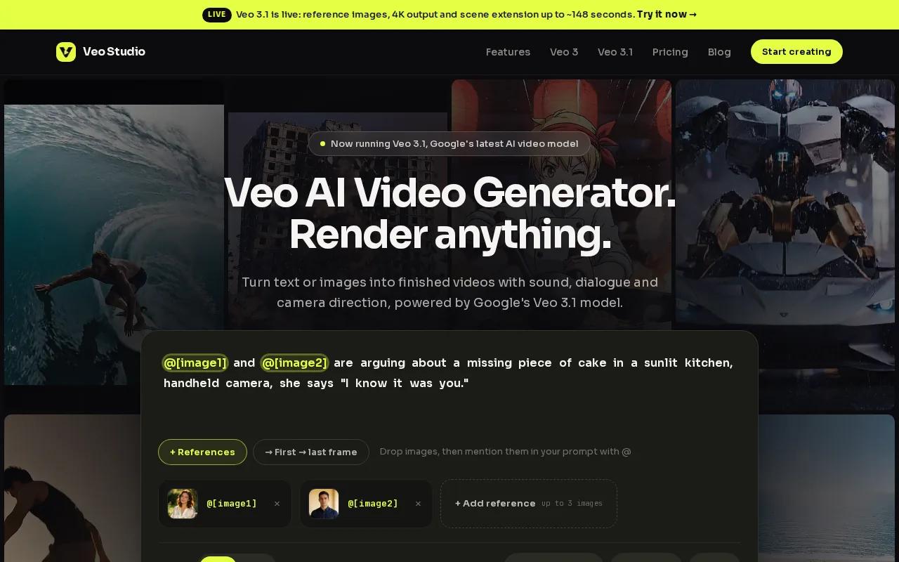 Screenshot of the Veo Studio website