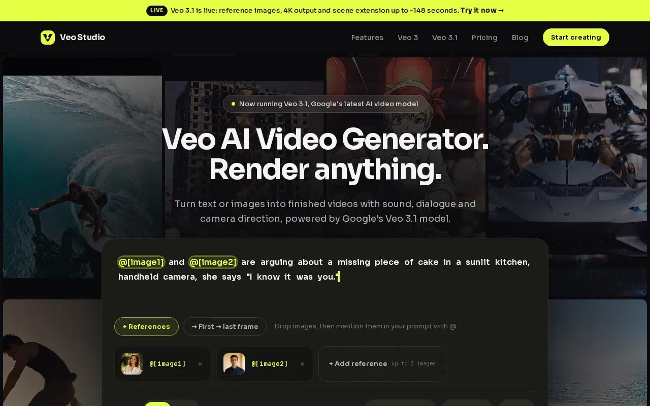 Screenshot of the Veo Studio website