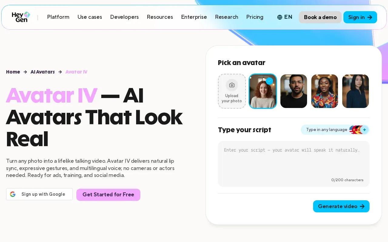 Screenshot of the Avatar IV by HeyGen website