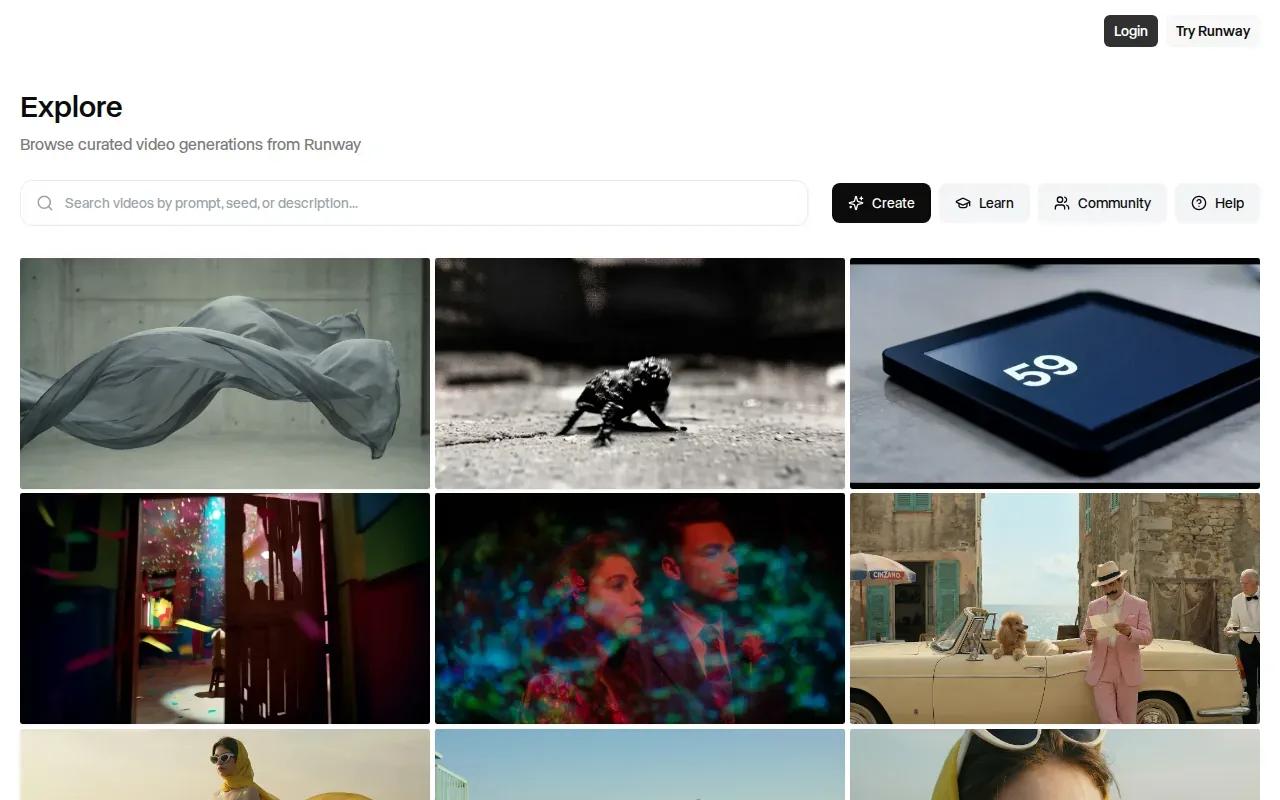 Screenshot of the Runway website