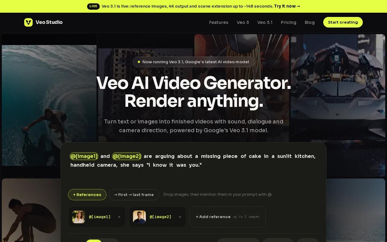 Screenshot of the Veo Studio website