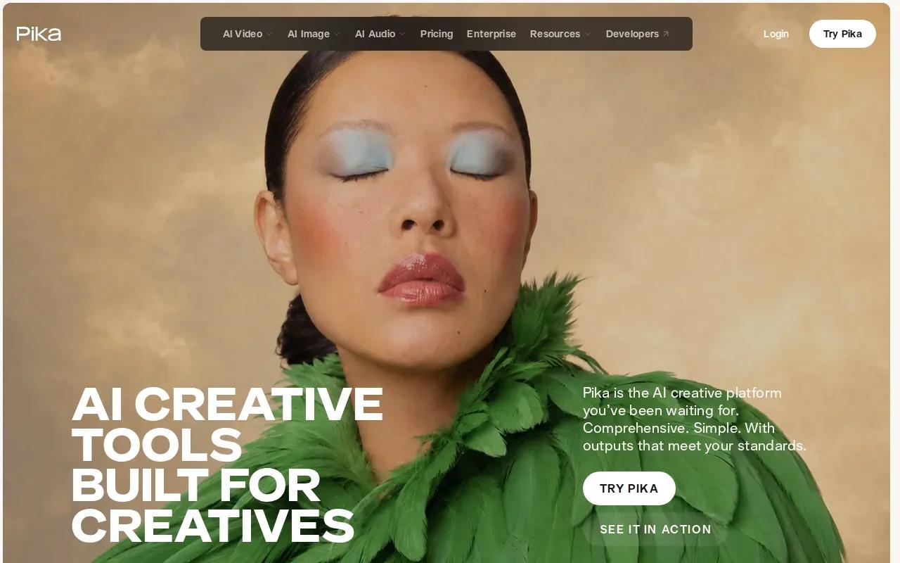 Screenshot of the Pika (by Pika Labs) website