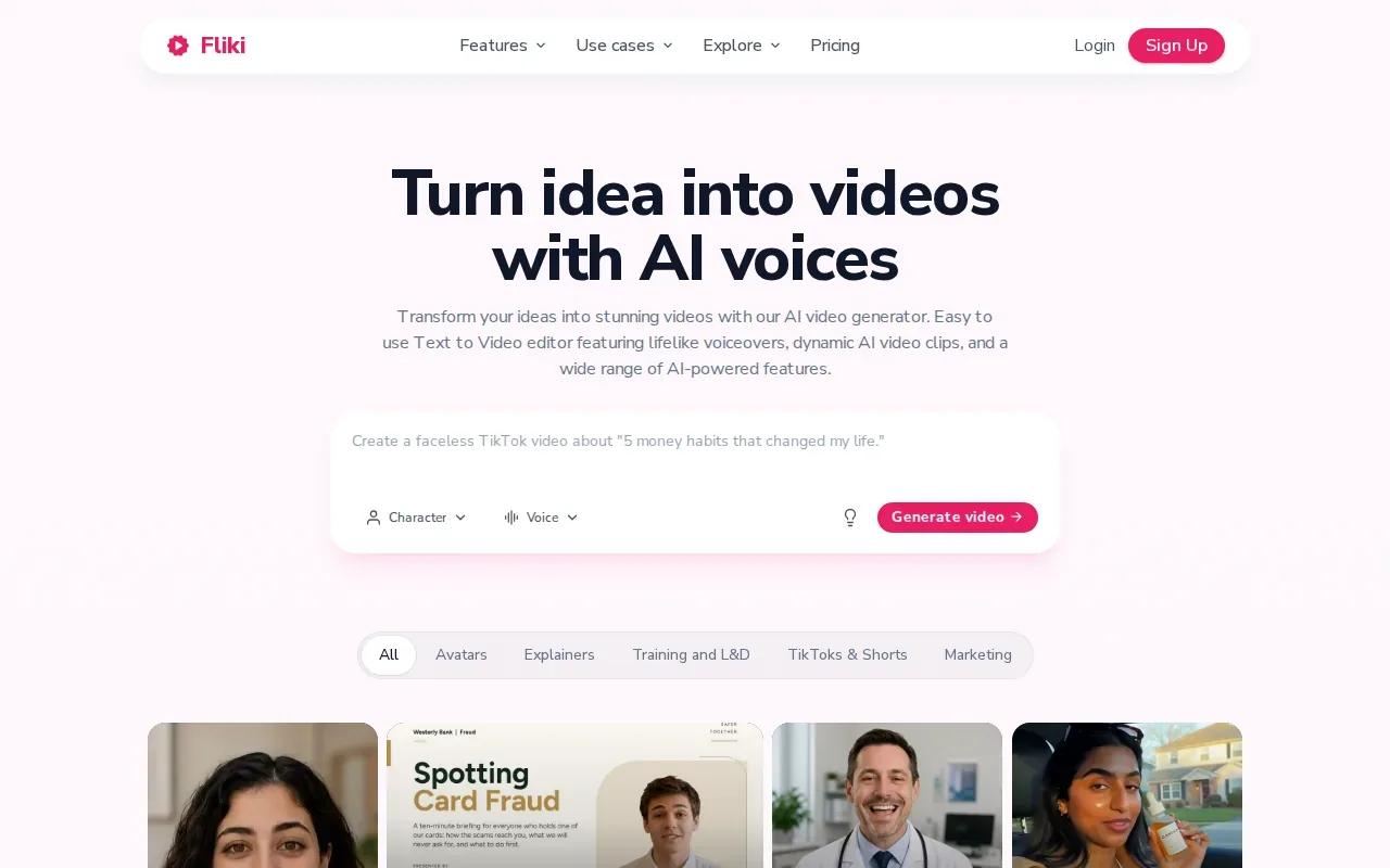Screenshot of the Fliki website