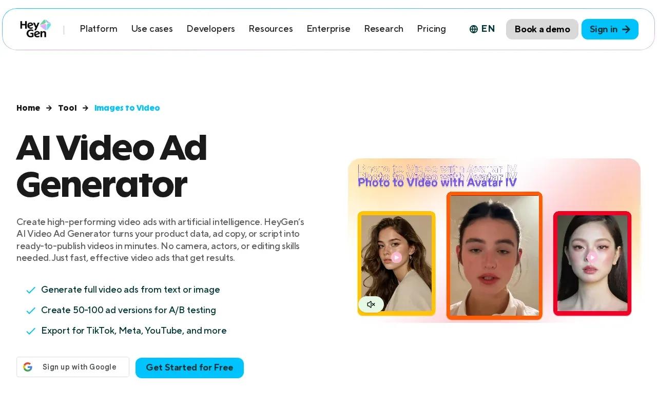Screenshot of the HeyGen website