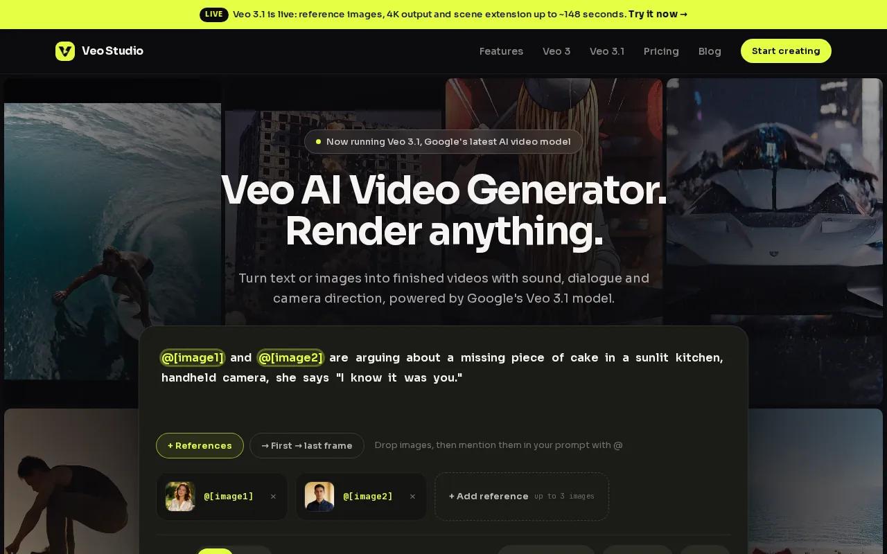 Screenshot of the Veo Studio website