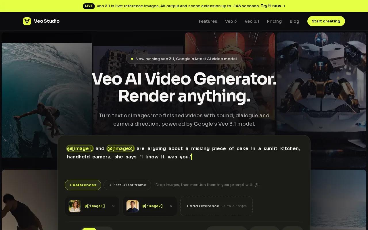 Screenshot of the Veo Studio website