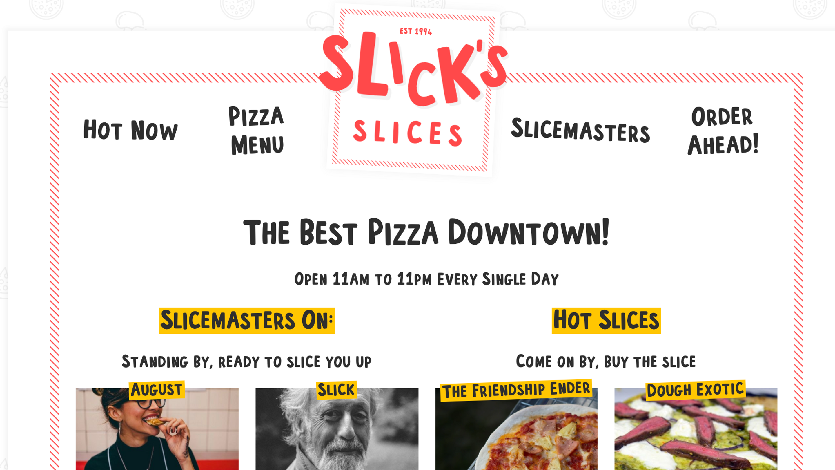 Homepage of Slick's Slices, Wes Bos's Gatsby and Sanity project