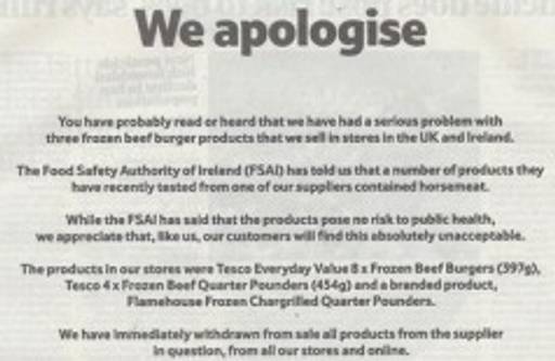 Tesco apologises to customers