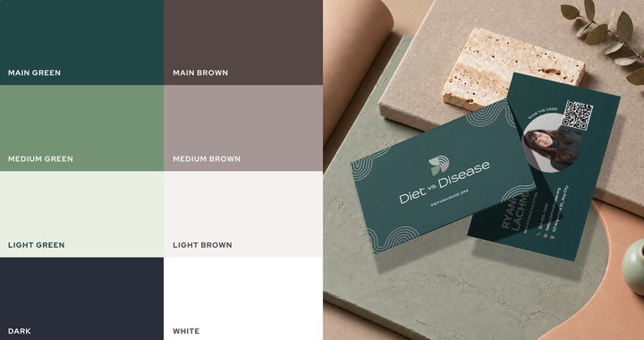 Diet vs Disease brand imagery and printed business cards