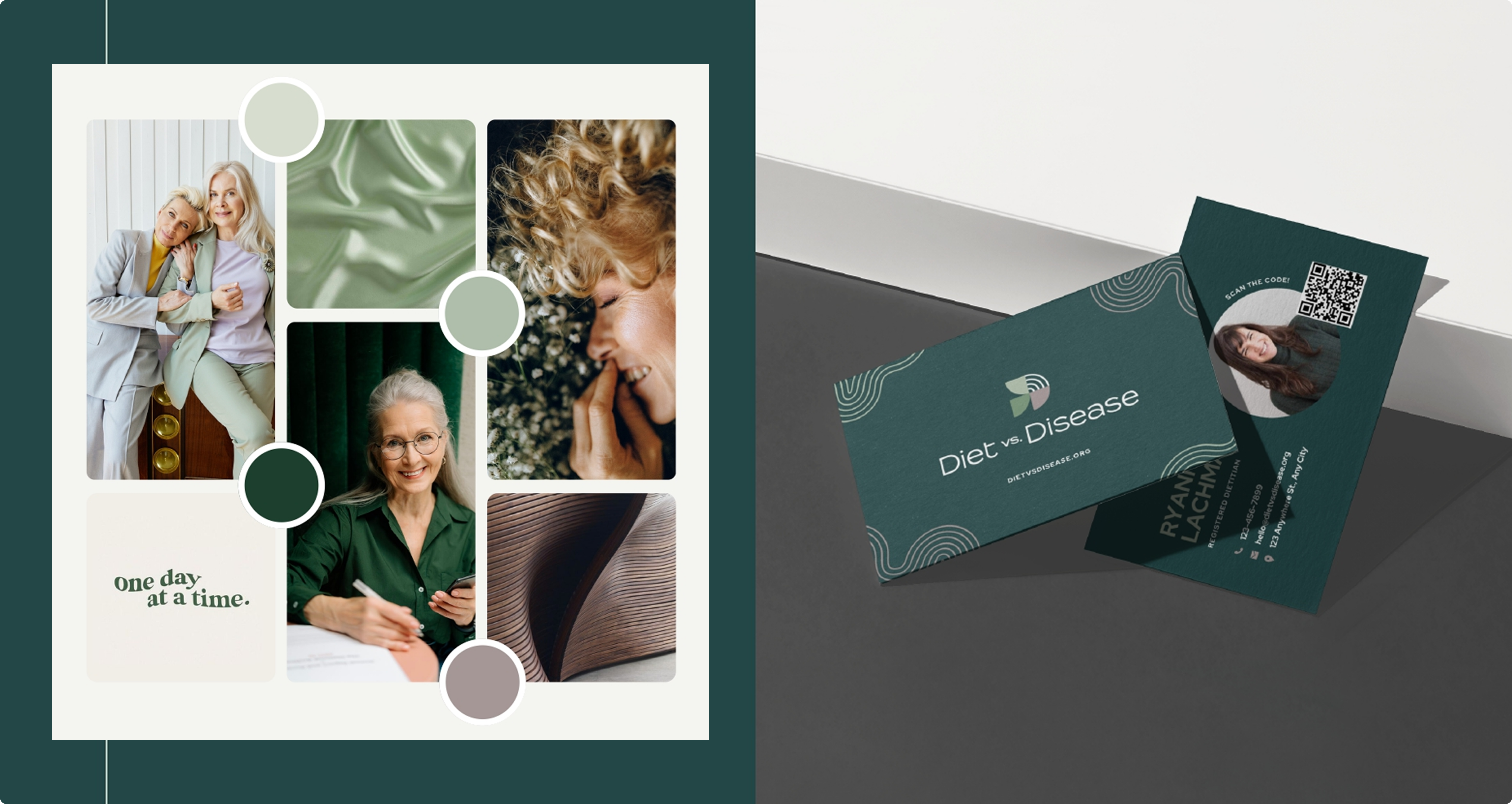 Diet vs Disease brand imagery and printed business cards