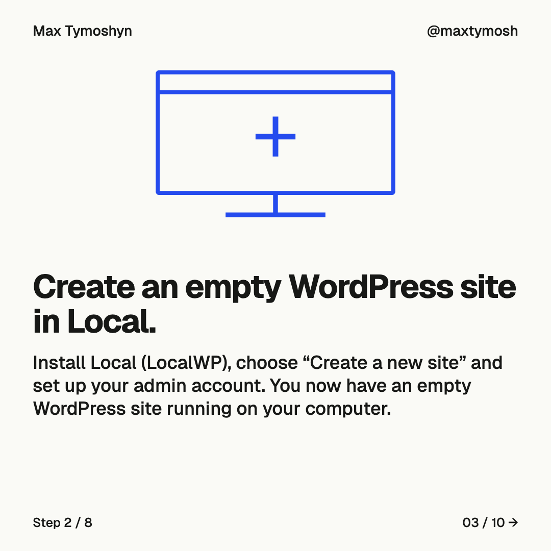 An empty site window on a desktop computer, with a plus sign.