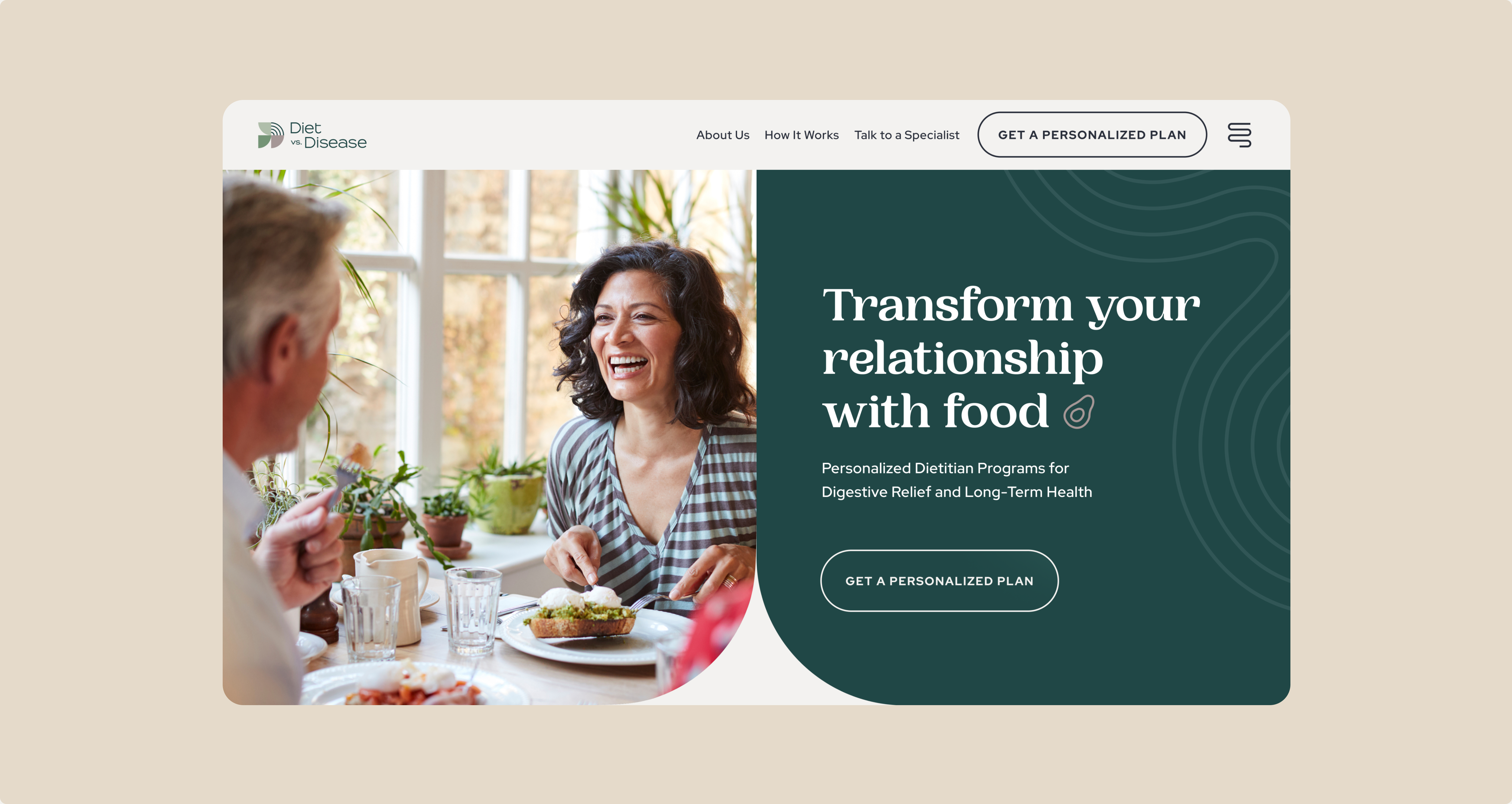 Diet vs Disease pages shown across tablet and desktop
