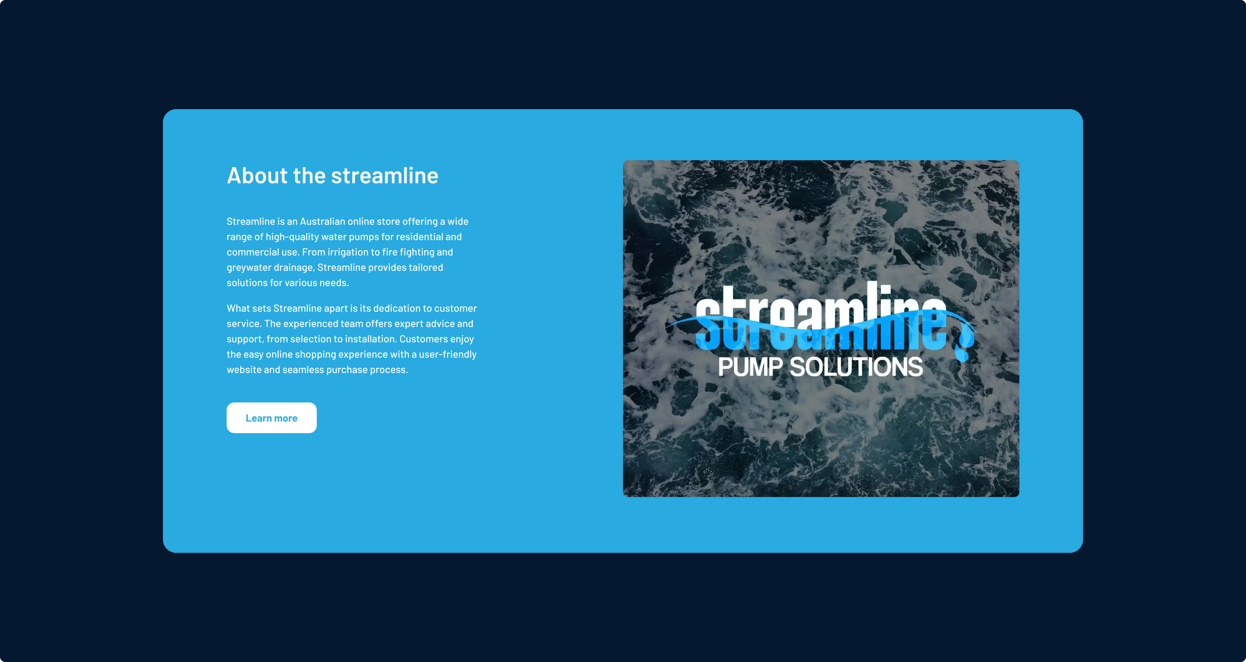 About Streamline section of the store with the Streamline Pump Solutions logo