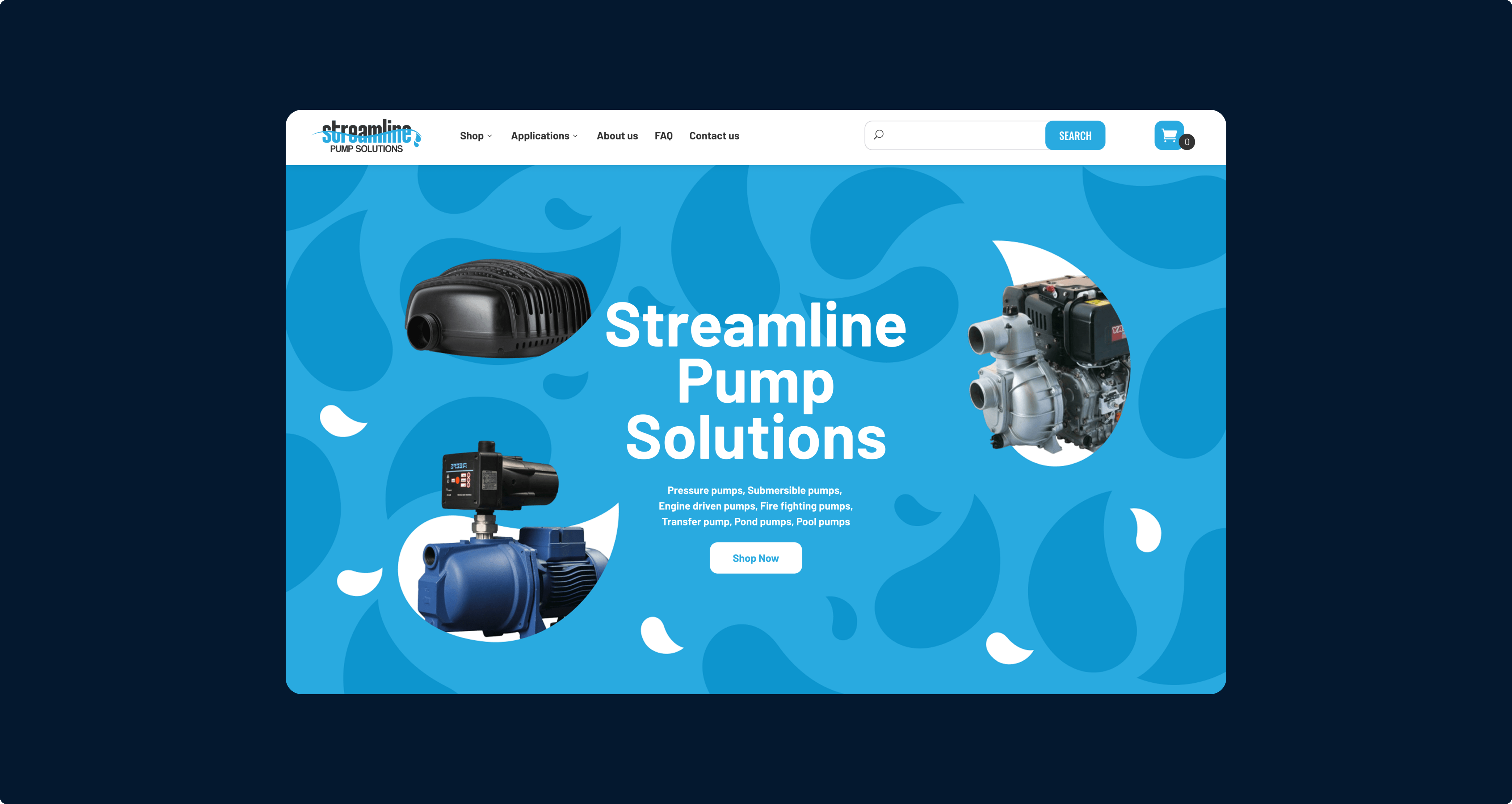 Streamline Pump Solutions homepage with the pump range in the hero