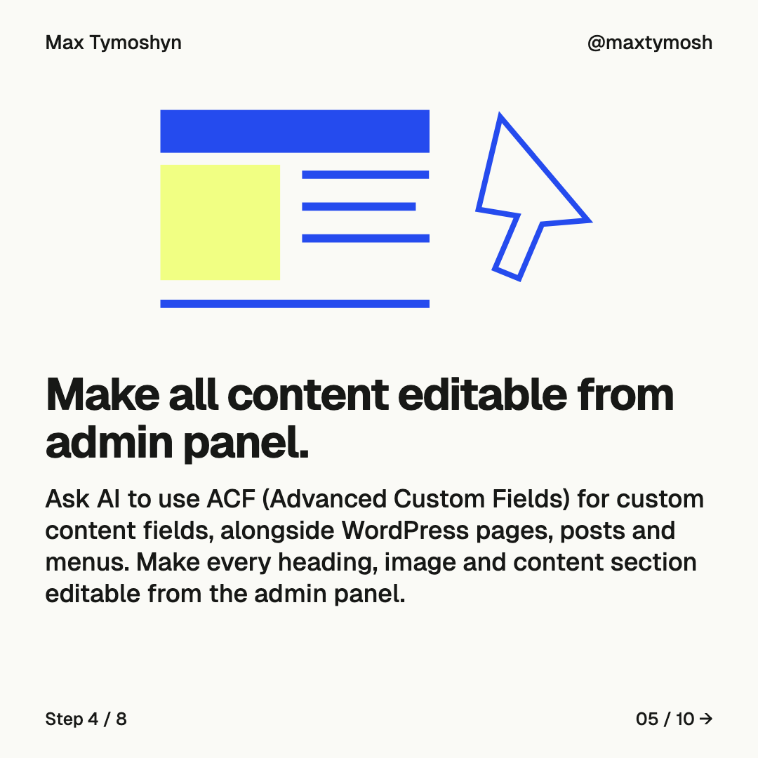 Editable content blocks beside a large cursor.
