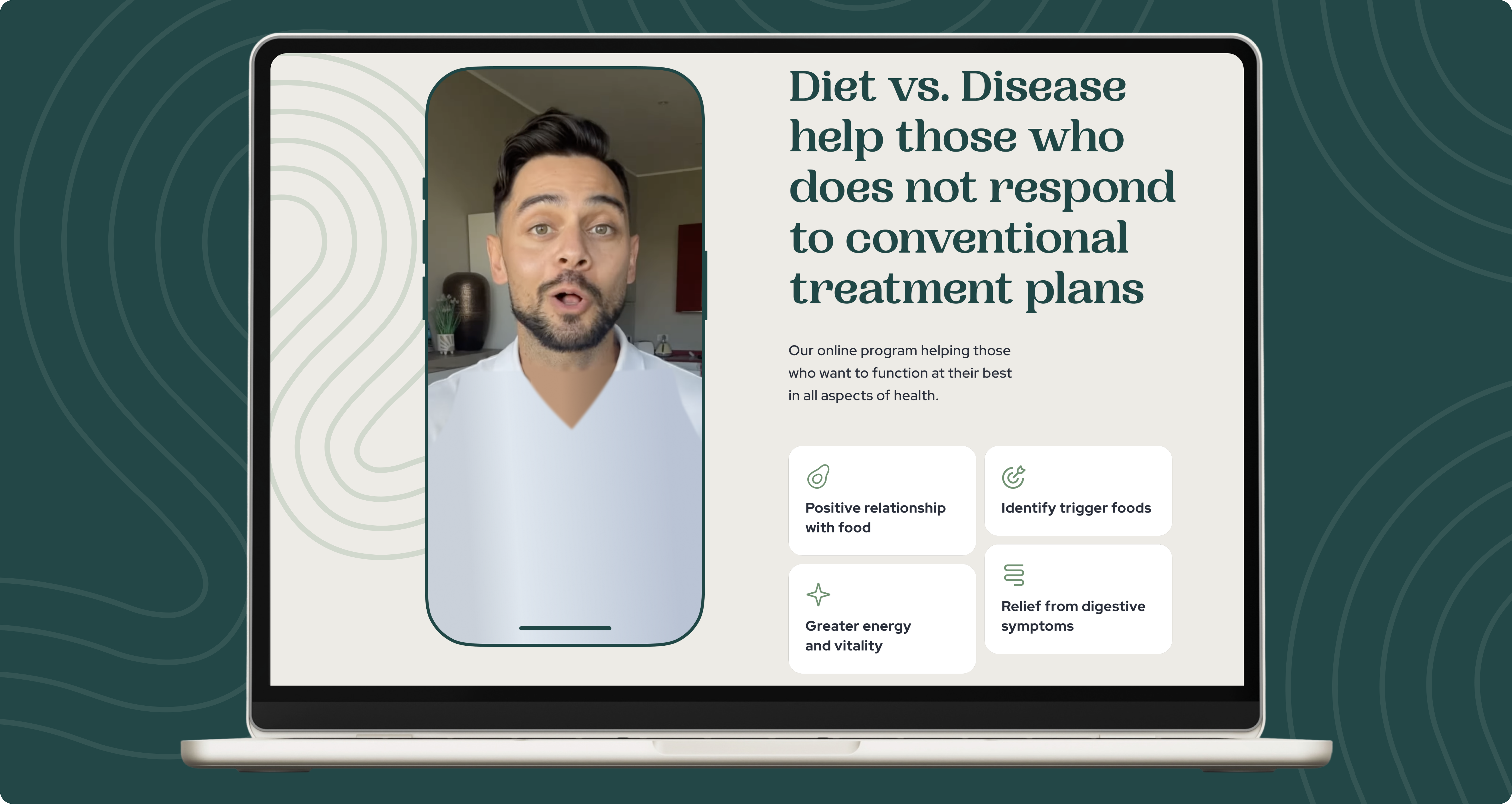 The rebuilt Diet vs Disease homepage shown on a laptop