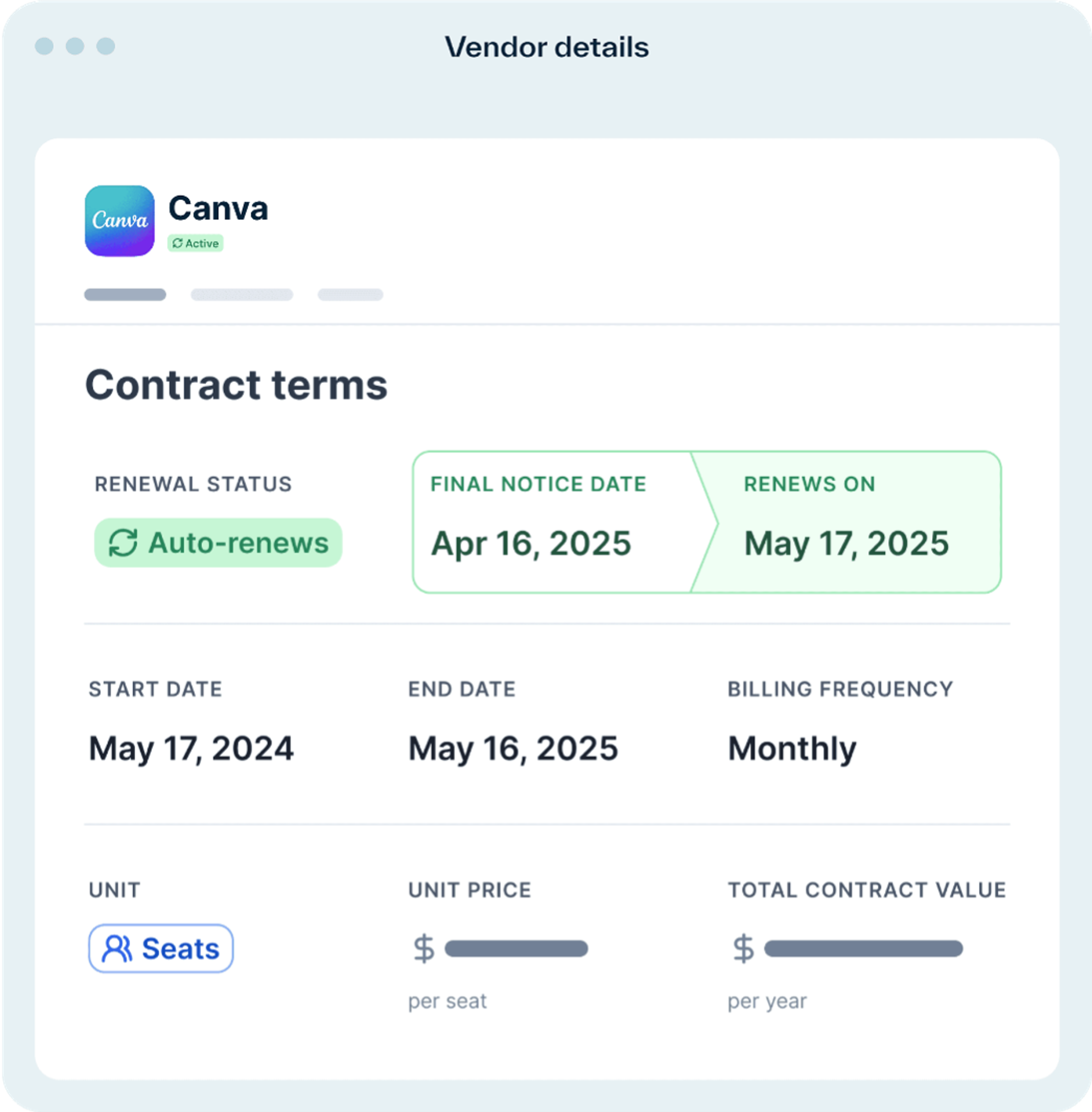 Details that have been extracted with AI from a SaaS Contract