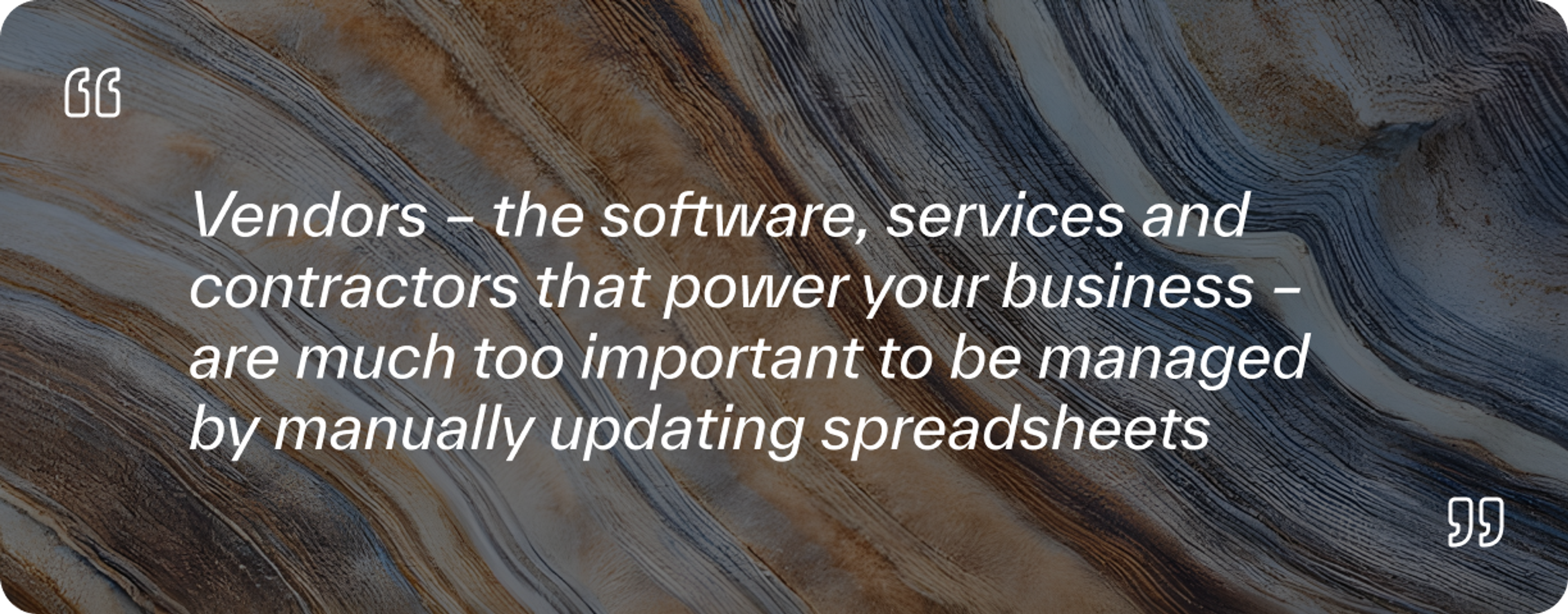 Vendors – the software, services and contractors that power your business – are much too important to be managed by manually updating spreadsheets