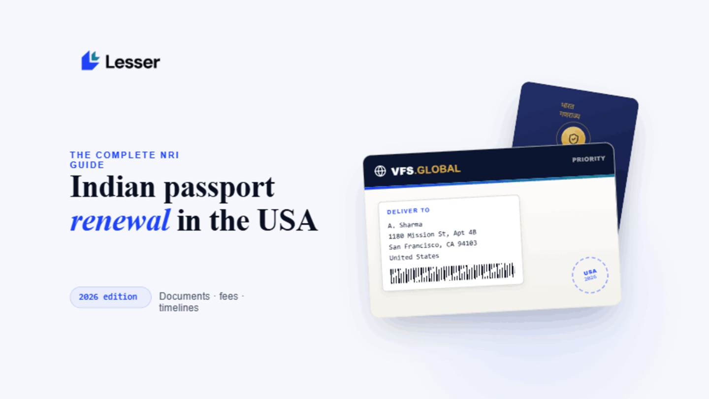Indian passport with a US address label and VFS Global envelope