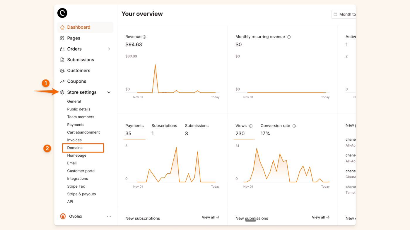Store settings > domains