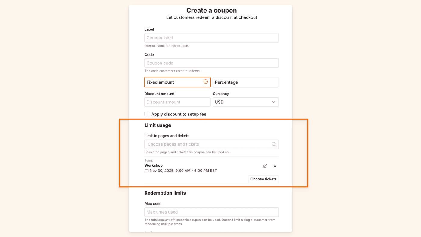 Remove a page that's set for a coupon code.