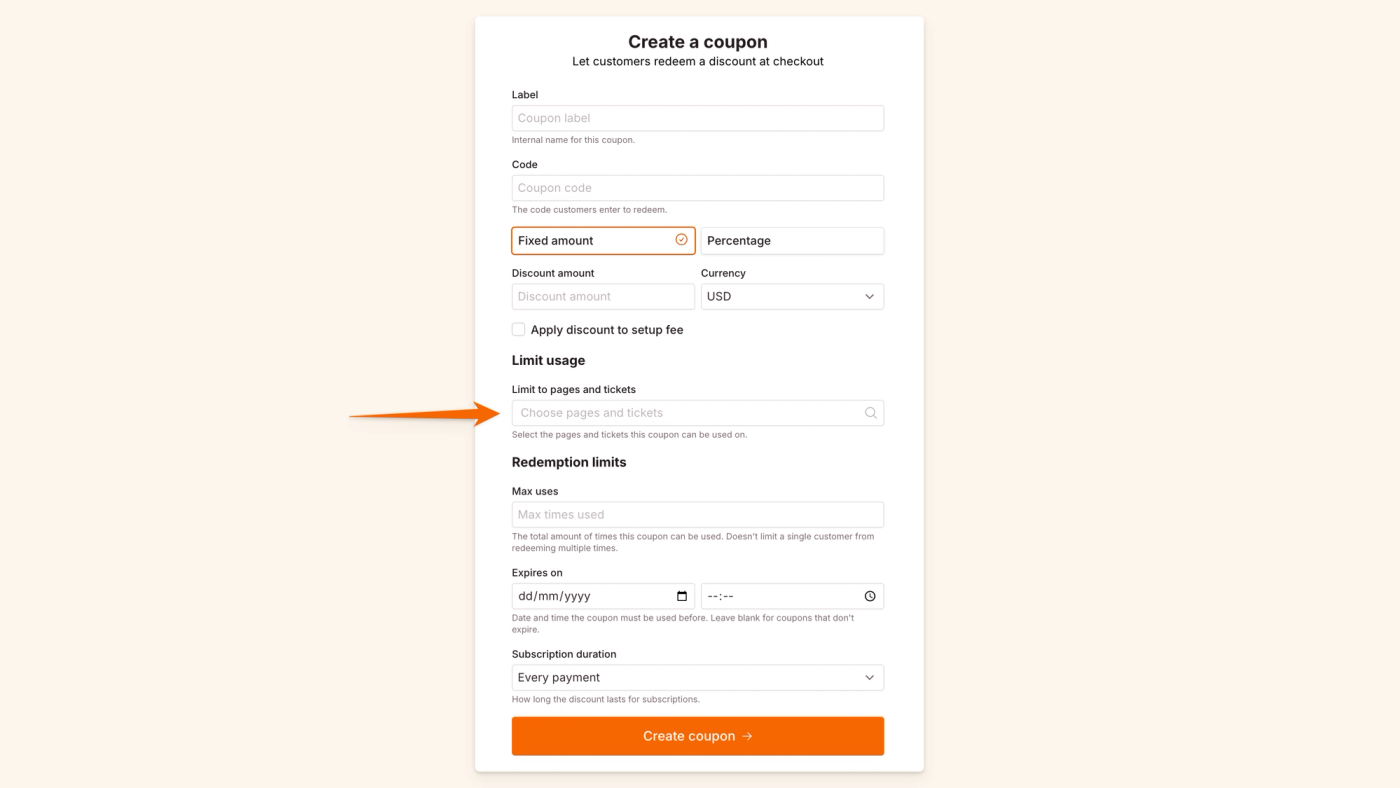 Apply coupon to specific pages