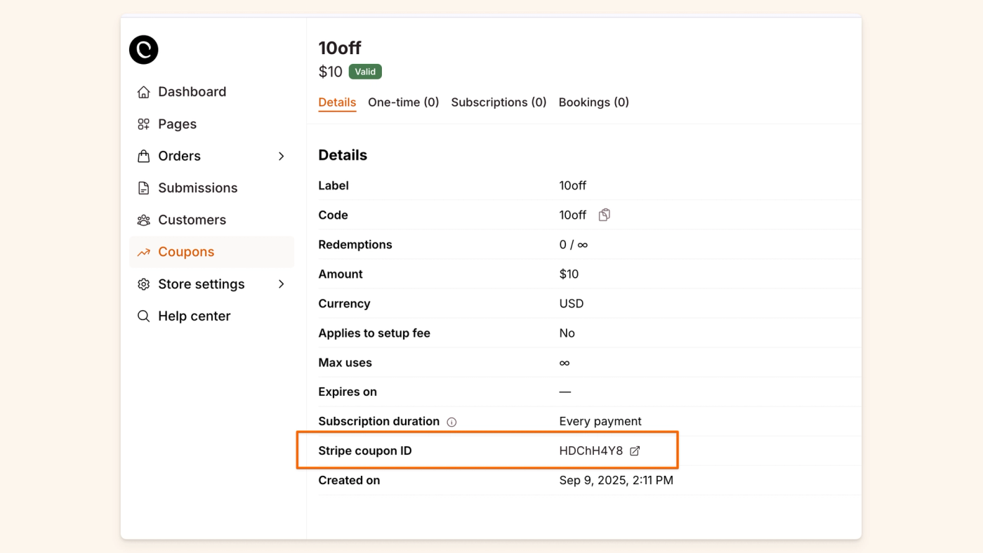 Copy Stripe Coupon ID from Checkout Page