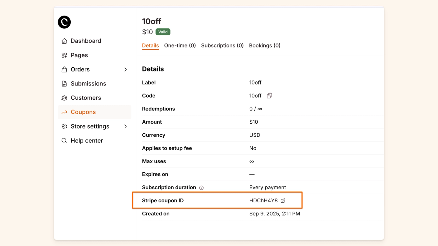 Copy Stripe Coupon ID from Checkout Page
