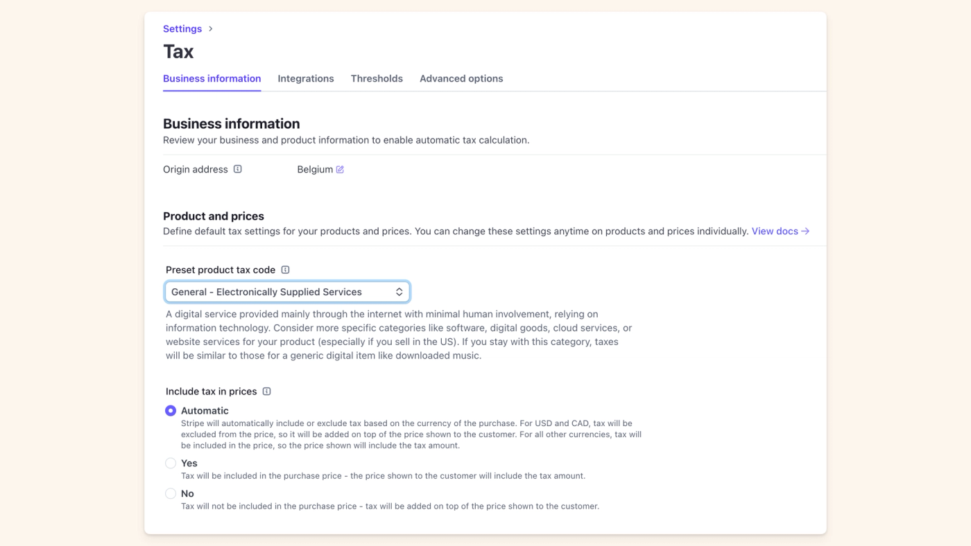 Add a product tax ID