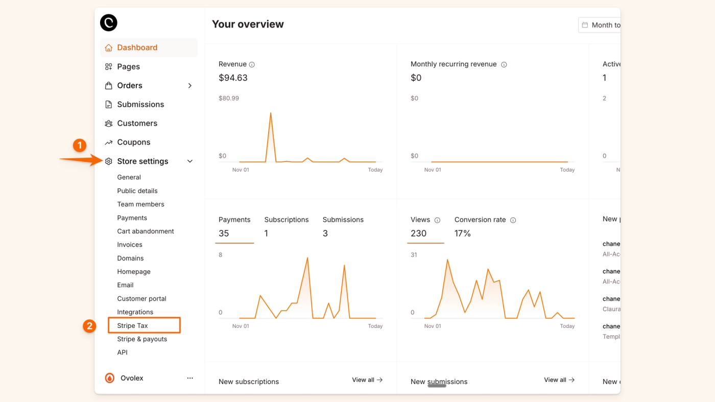 Store settings > Stripe Tax