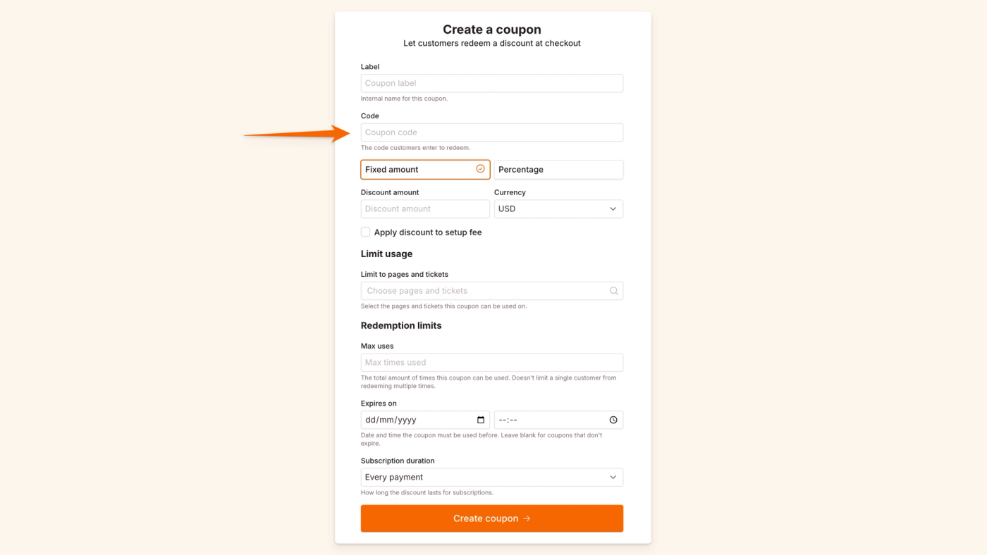 create a coupon code
