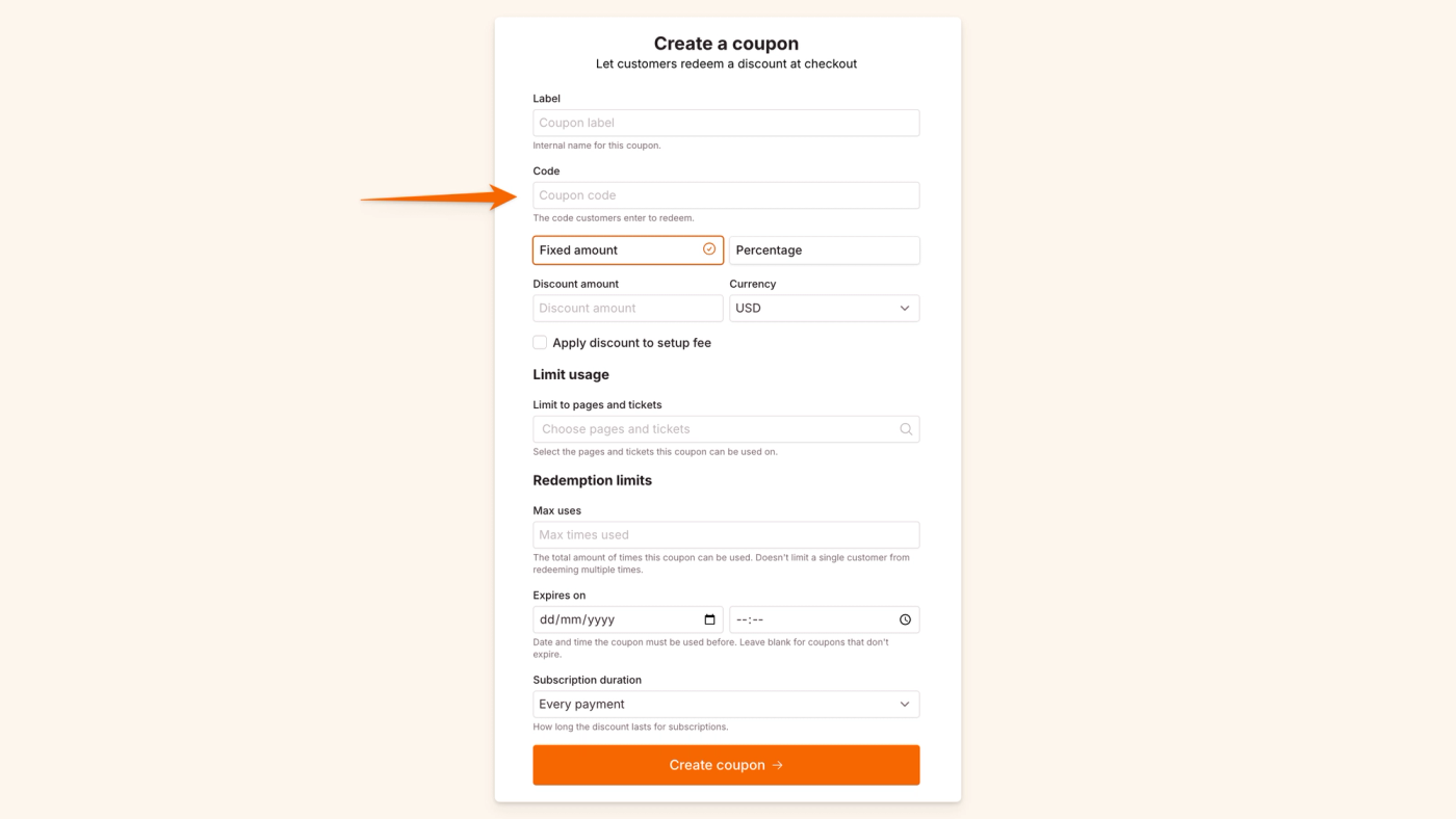 create a coupon code