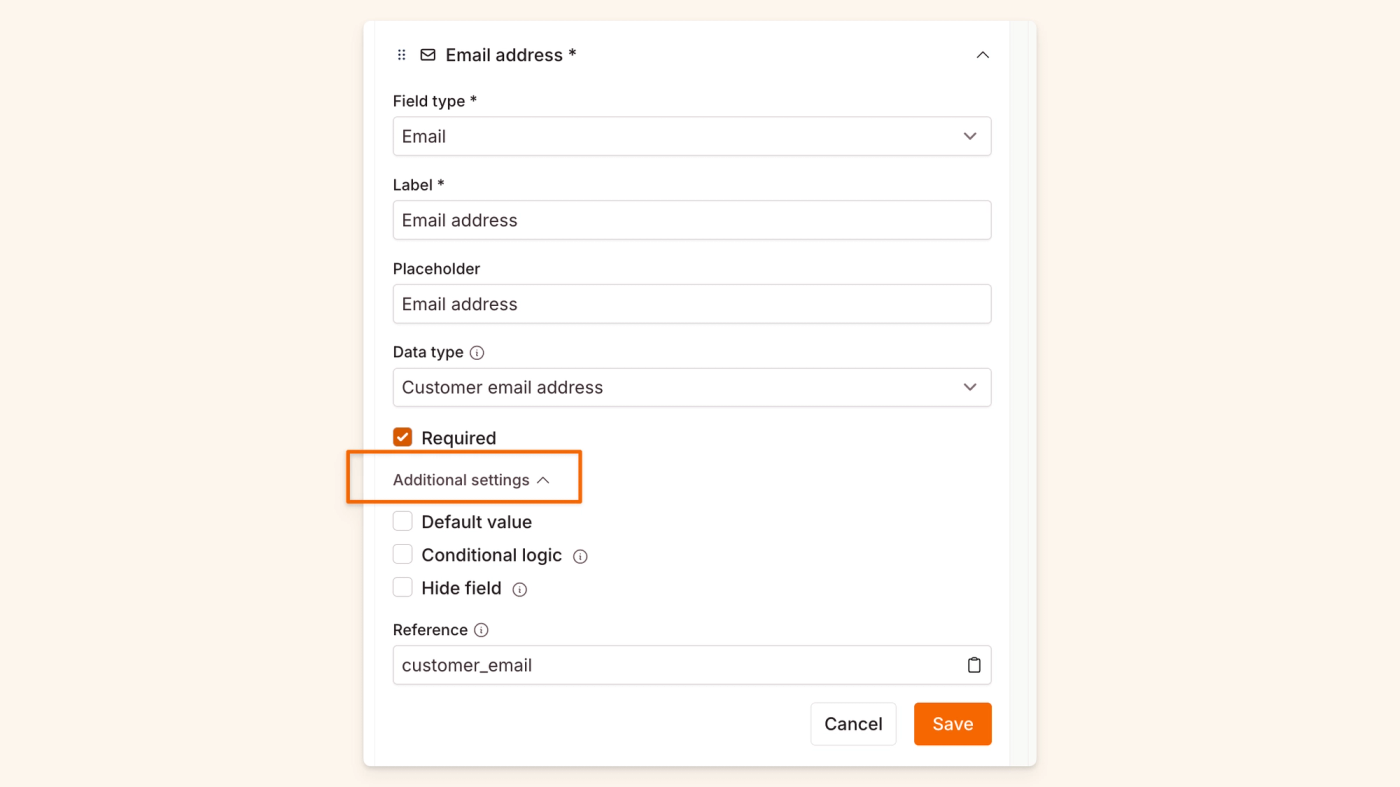Clicking "Additional settings" in Checkout Fields 