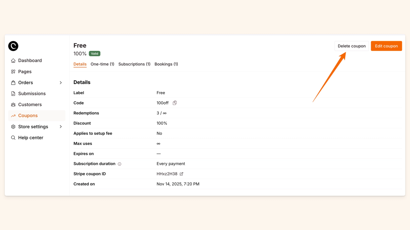 Delete a coupon code