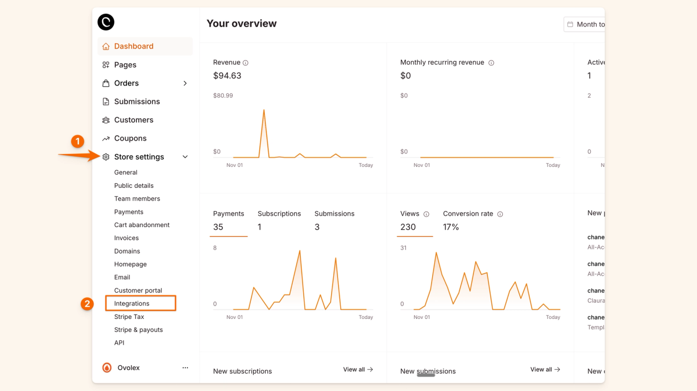 Store settings > Integrations