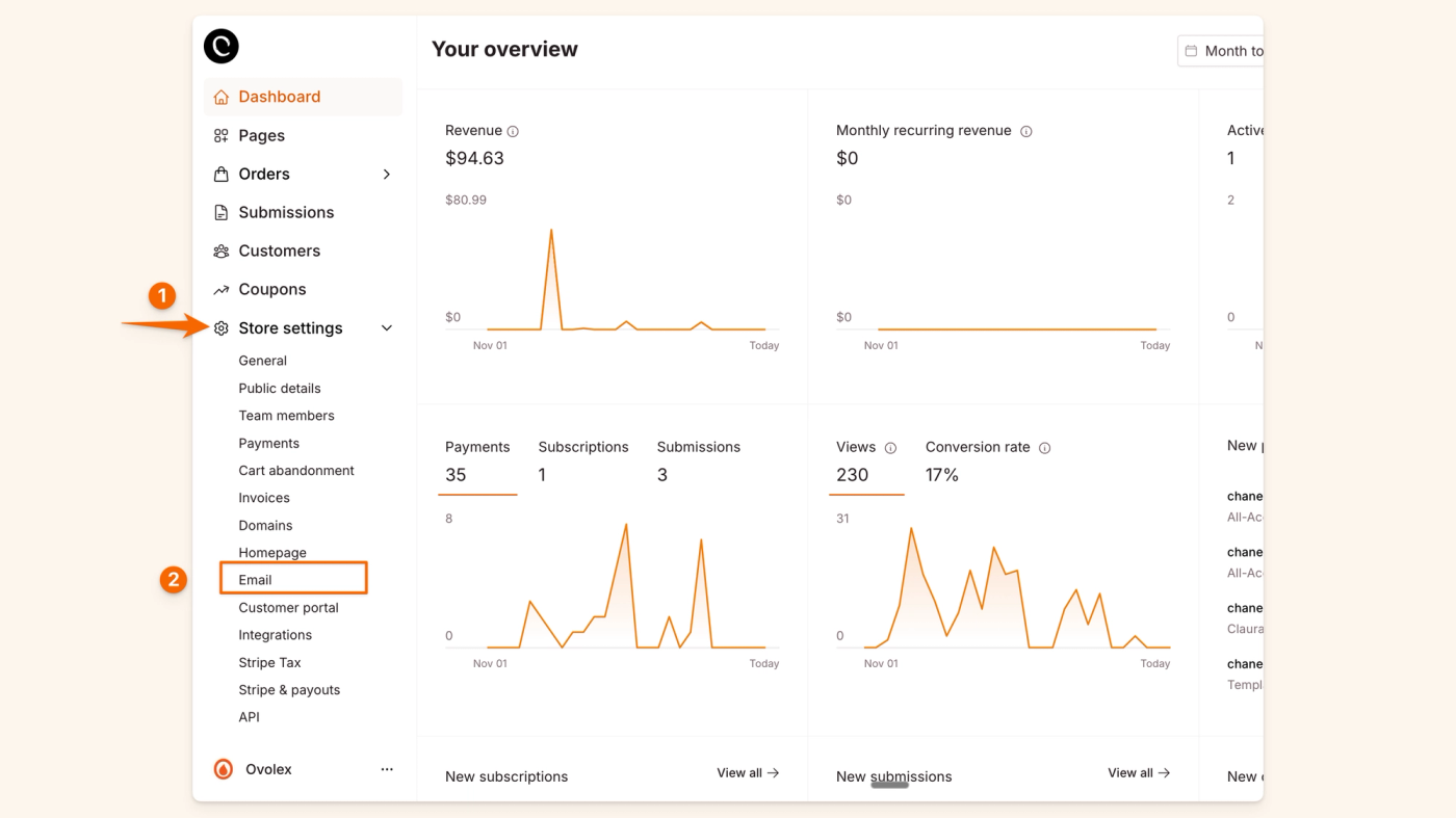 Store settings > email