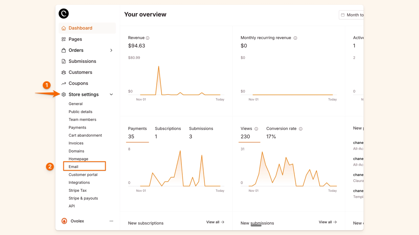 Store settings > email