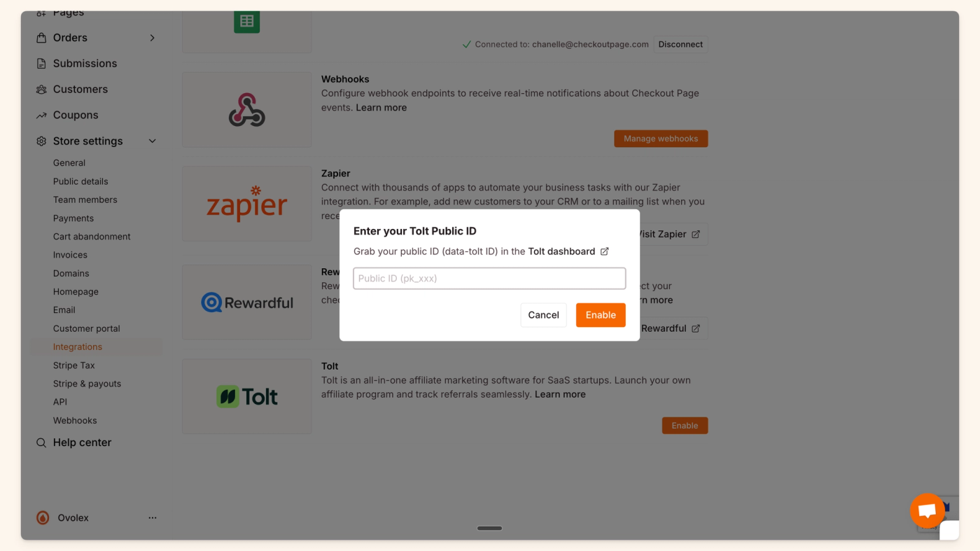 Enter Tolt public ID