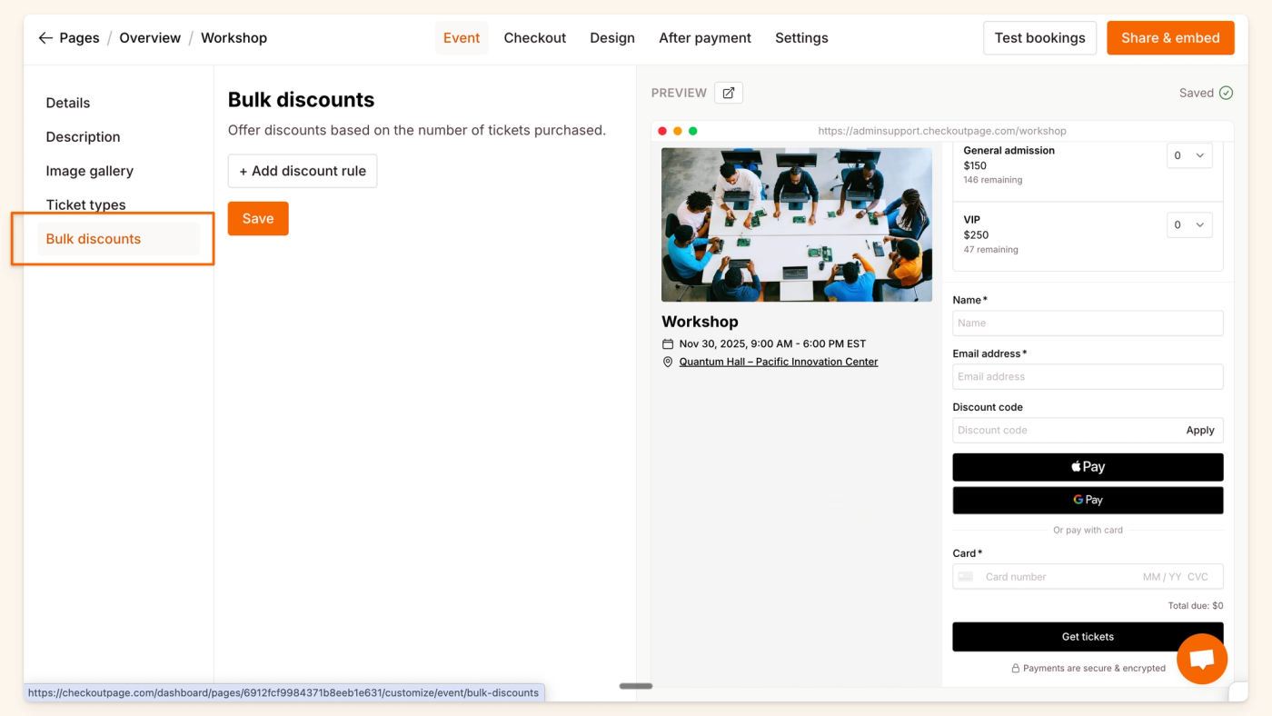 Bulk discounts for event tickets