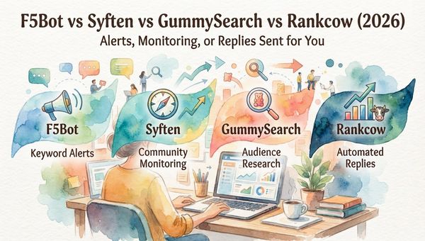 F5Bot vs Syften vs GummySearch vs Rankcow (2026): Alerts, Monitoring, or Replies Sent for You