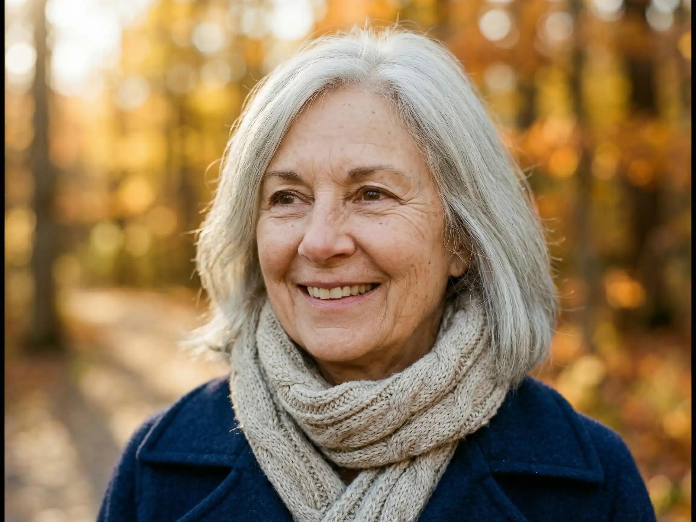 Close up of a senior woman outside during autumn