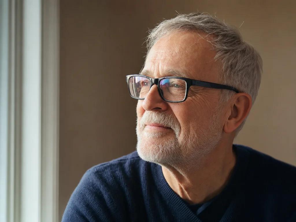 Senior man wearing glasses near a window showing age-related vision changes