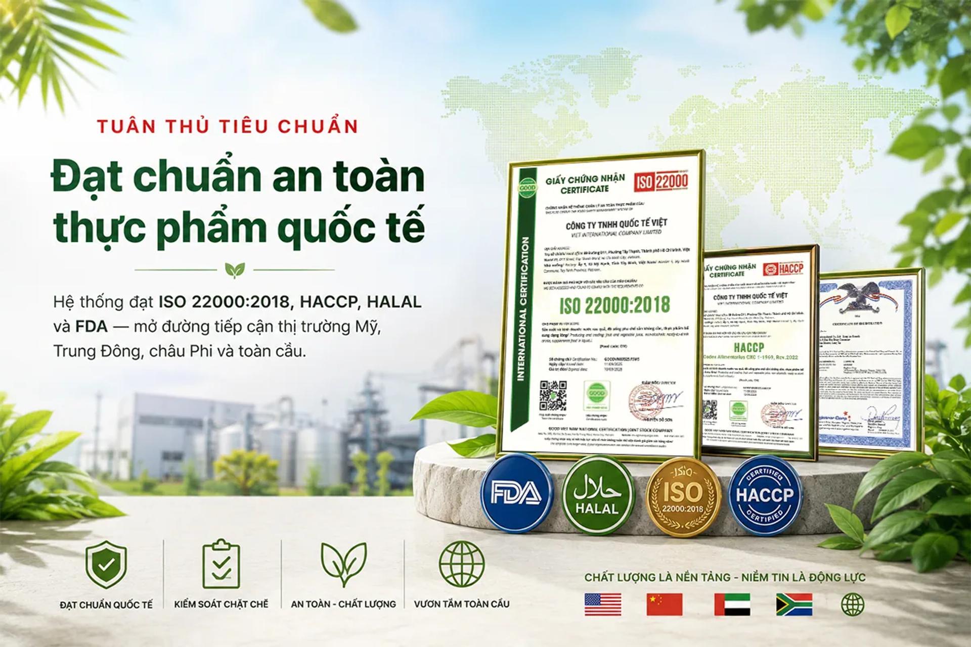 Đạt chuẩn an toàn thực phẩm quốc tế