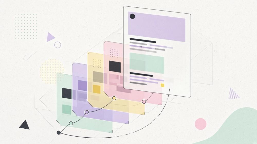 Translucent page panel floating above connected route layers.